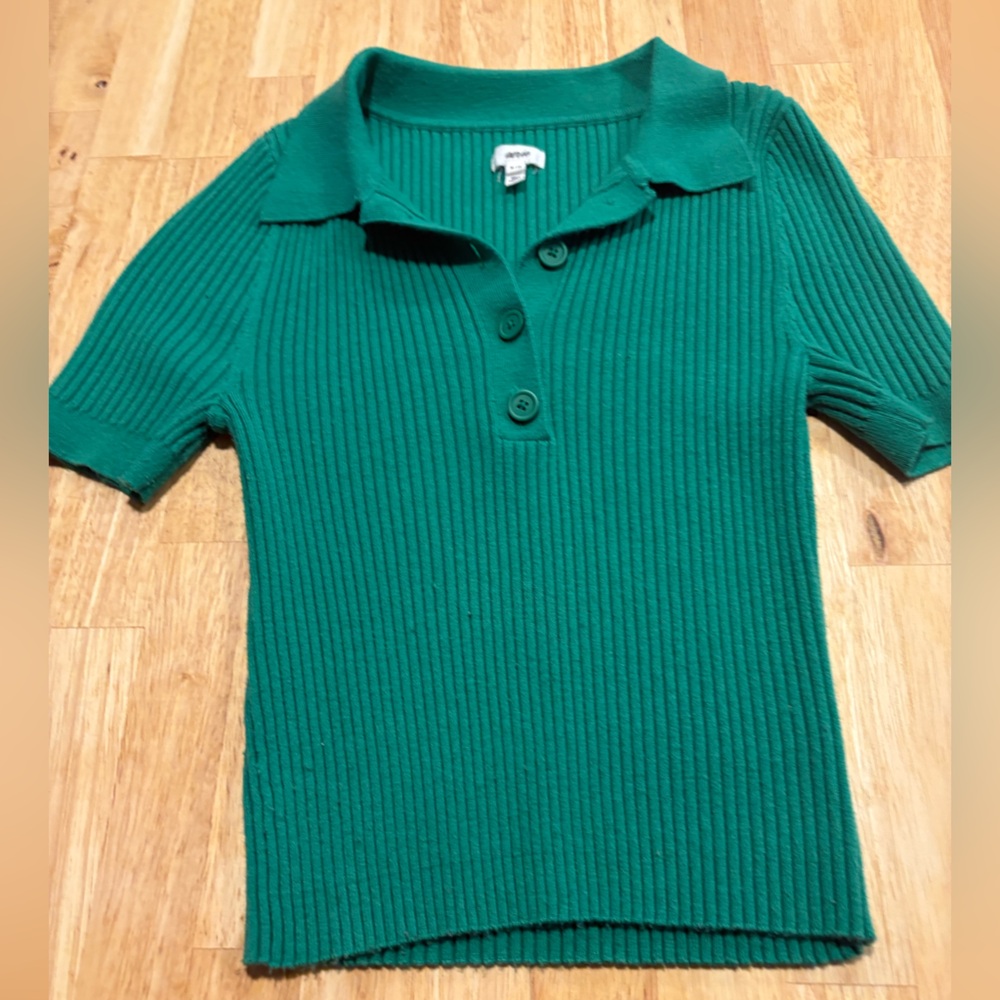 Aerie Green Ribbed Knit Polo | Fitted Green Knit Polo